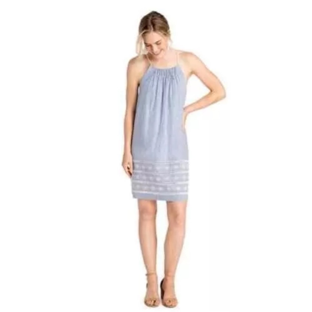 Vineyard Vines Sandbar Striped Embroidered Eyelet Rope Neck Dress